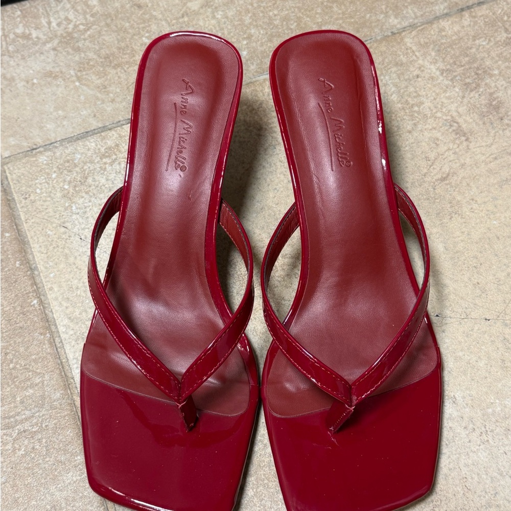 Ann Michell Red Patent Square-Toe Slide Mules